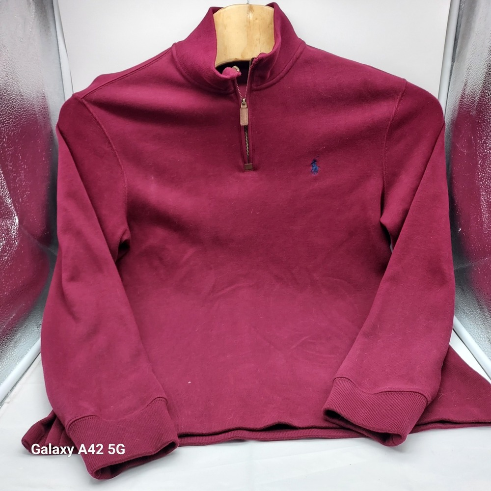 Polo Ralph Lauren Mens Burgundy Maroon 100% Cotton Quarter Zip Sweatshirt Medium